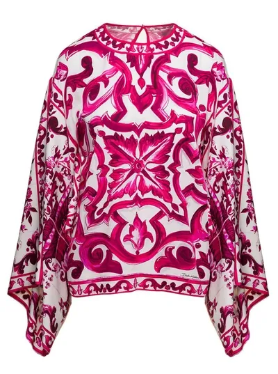 Dolce & Gabbana Charmuse Blouse In Majolica Print In Multicolor