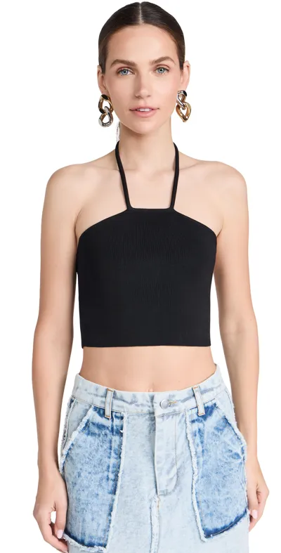 Simon Miller Beso Cropped Viscose Halter Top In Black