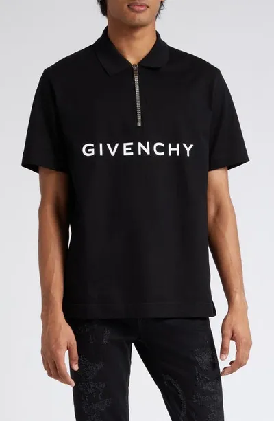 Givenchy Cotton Zipper Polo Shirt With Oversized Fit In Black