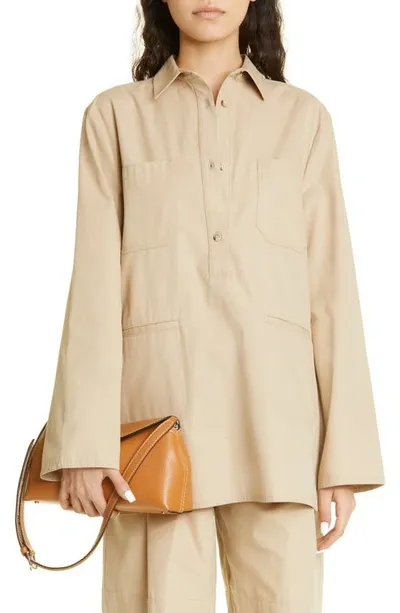 Totême Cotton Twill Pocket Collared Shirt In Beige