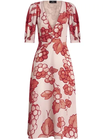 Etro Silk Dress With Berry Print In Multicolor