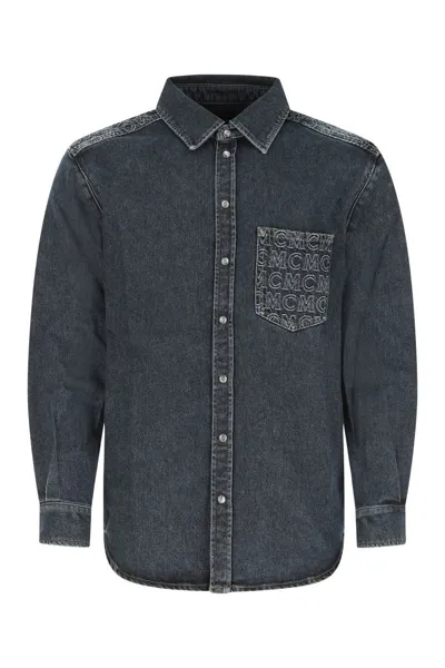 Mcm Monogrammed Jacquard Detailed Denim Shirt In Vw