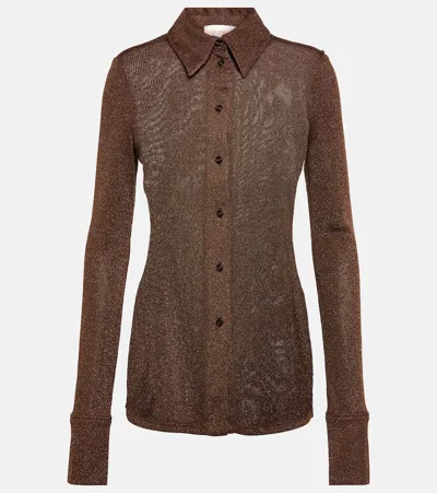 Sportmax Ulzio Metallic Ribbed-knit Shirt In Brown