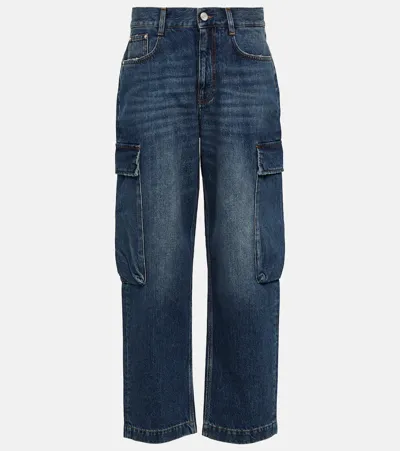 Stella Mccartney High-rise Cropped Cargo Jeans In Dark Blue