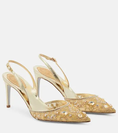 René Caovilla Embellished Slingback Pumps In Gold