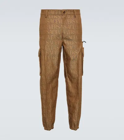 Versace Medusa Cotton Cargo Pants In Brown Beige