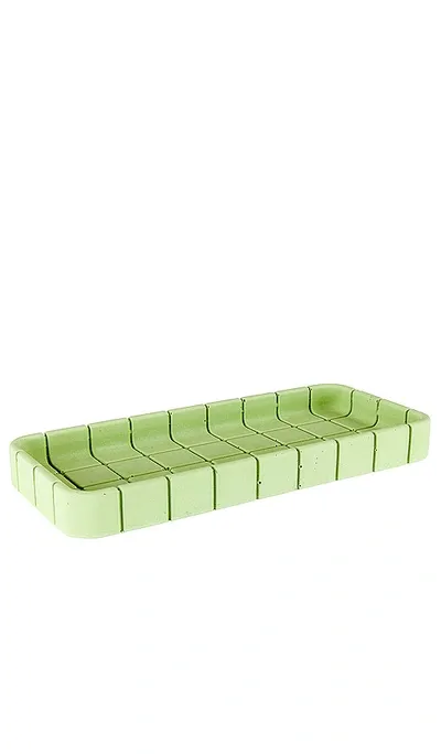 Block Design Tile Oblong Tray In Palm Green