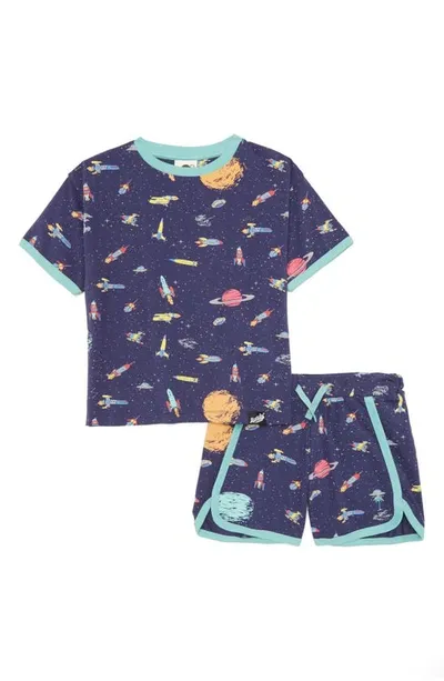 Boardies Kids' Rockets Organic Cotton Jersey T-shirt & Shorts Set In Blue Multi