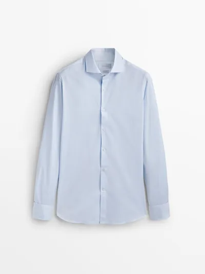 Massimo Dutti Slim-fit Double Cuff Twill Shirt In Himmelblau