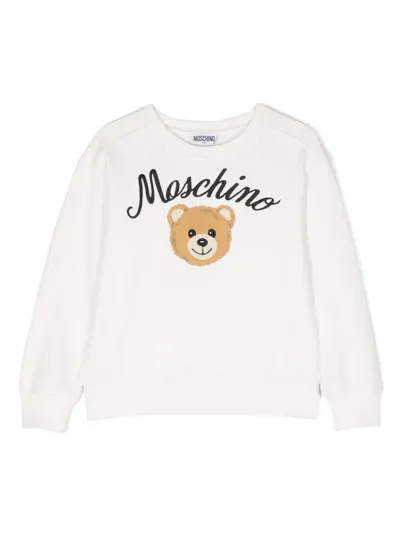 Moschino Kids' Teddy Bear Logo-embroidered Sweatshirt In White