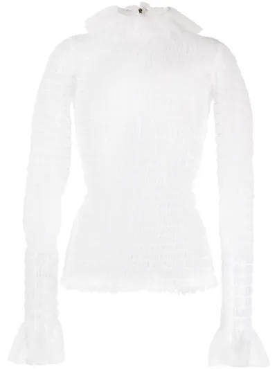 Thom Browne Frilled High-neck Tulle Top In White