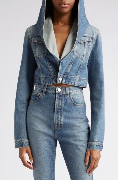 Alaïa Blue Hooded Denim Jacket In Vintage Blue