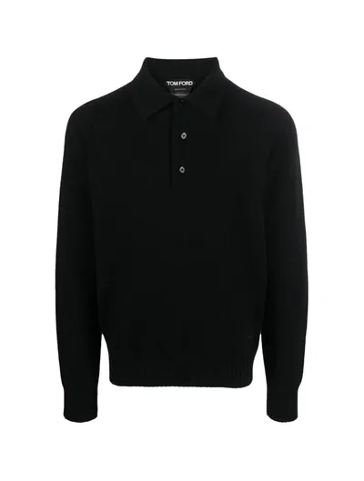 Tom Ford Long-sleeve Polo Shirt In Black