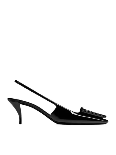 Saint Laurent Tom Patent Buckle Slingback Pumps In Black