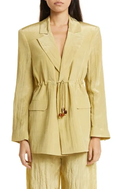 Ganni Tie Waist Satin Blazer In Leek Green