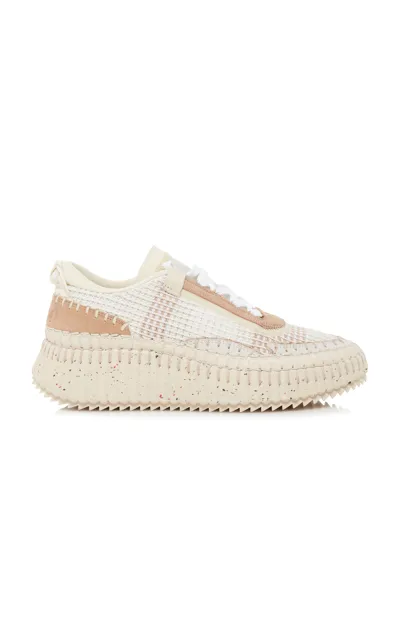 Chloé Nama Mesh Platform Sneakers In Neutral