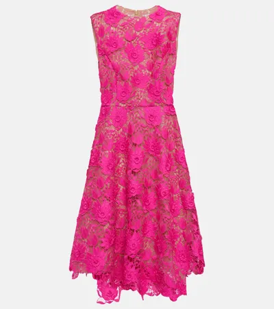 Oscar De La Renta Guipure Lace Midi Dress In Fuchsia