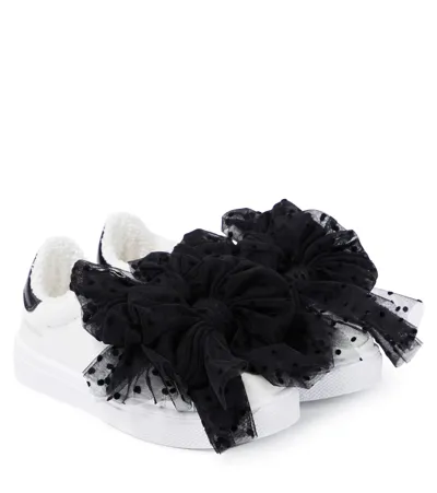 Monnalisa Kids' Bow-embellished Leather Sneakers In White