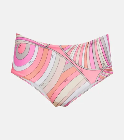 Pucci Printed Mid-rise Bikini Bottoms In Multicoloured