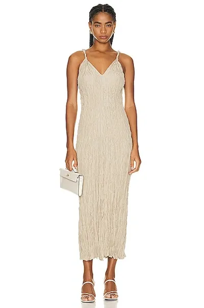 Totême Twisted-strap Crinkled-finish Dress In Overcast Beige