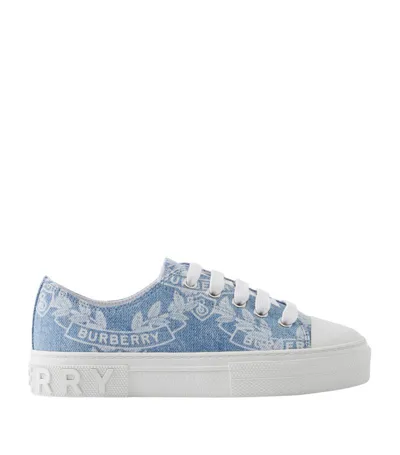 Burberry Kids' Oak Leaf Crest Cotton Sneakers In Denim