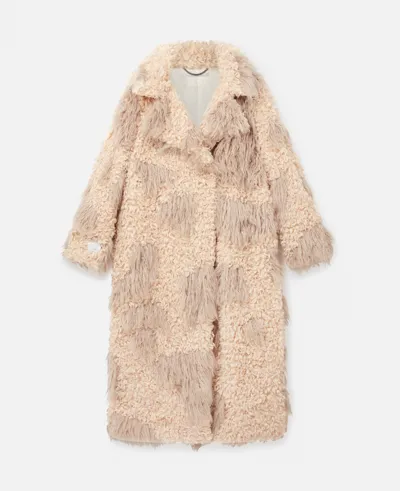 Stella Mccartney Tree Bark Print Long Teddy Coat In Oat/clay