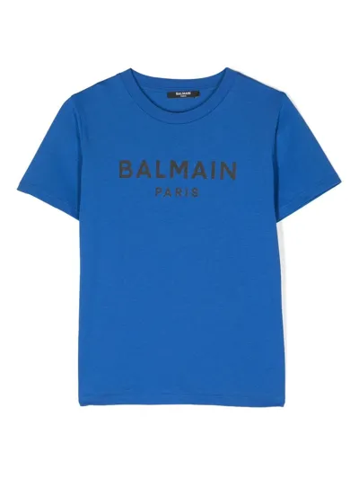 Balmain Logo-print Cotton T-shirt In 蓝色