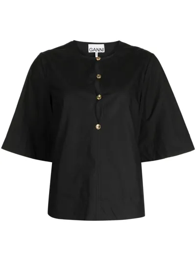 Ganni Cut-out Poplin Blouse In Black