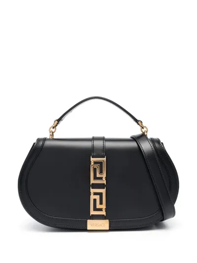 Versace Greca Goddess Leather Shoulder Bag In Black