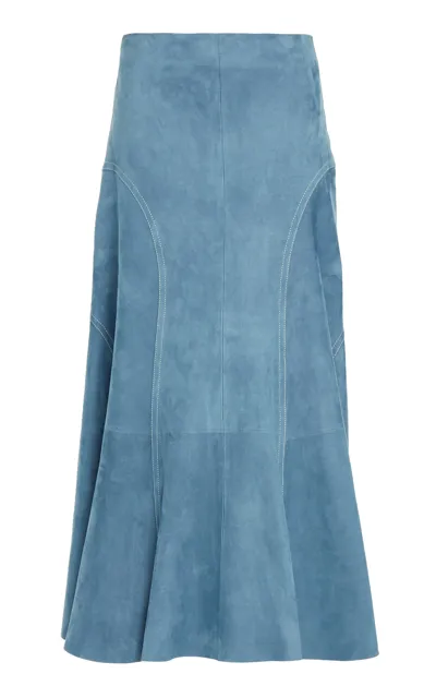 Chloé Flared Suede Midi Skirt In Blue