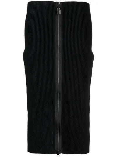 Tom Ford Zip-up Ribbed Knit Skirt In Black