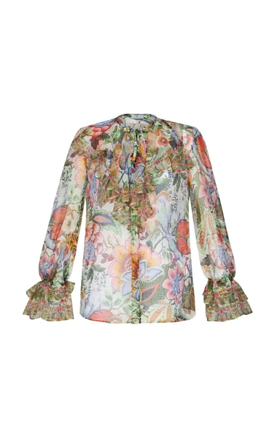 Etro Ruffled Silk Shirt In Multicolor