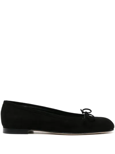 Manolo Blahnik Veralli Suede Bow Ballerina Flats In Black