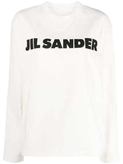 Jil Sander T-shirt Maniche Lunghe Logo In Cream