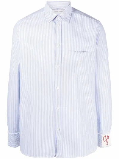 Golden Goose Striped Buttoned Shirt In Light Blue