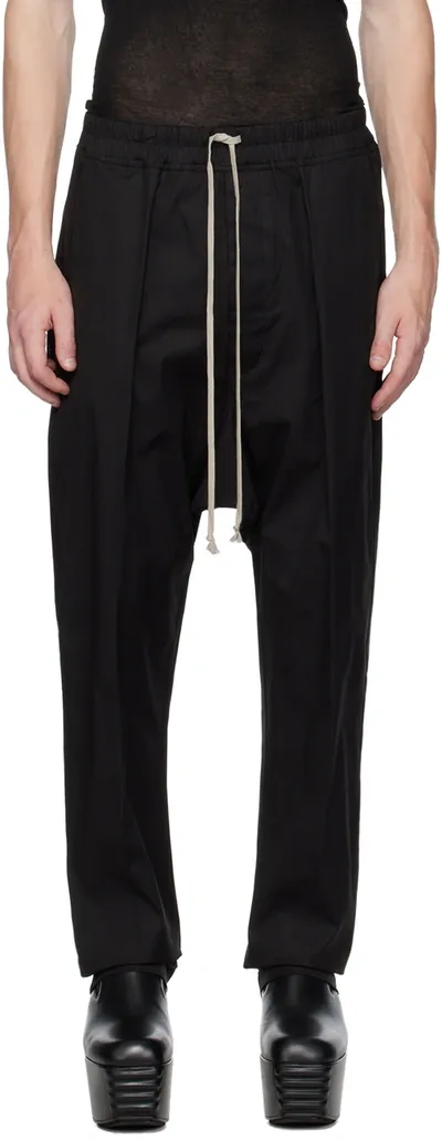 Rick Owens Black Drawstring Long Trousers In 09 Black