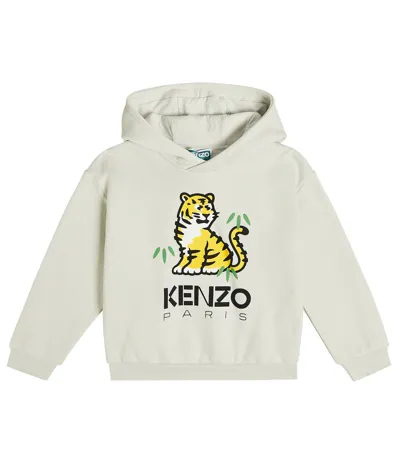 Kenzo Kids' Printed Cotton Hoodie In Off White Marl