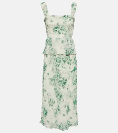 Ganni Floral Pleated Georgette Midi Dress In Egret