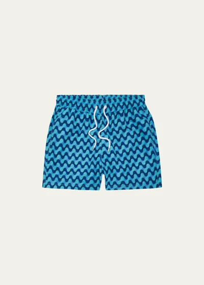 Frescobol Carioca Straight-leg Short-length Printed Swim Shorts In Ocean Blue & Topaz Teal