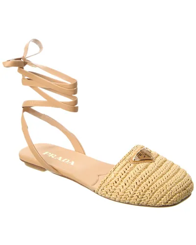 Prada Logo Crochet Flat In Brown