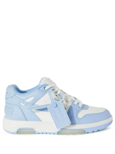 Off-white Leather Sneakers With Contrast Sole And Padded Collar In Blue