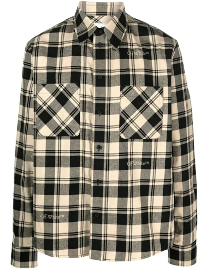 Off-white Check-print Flannel Shirt In Cream