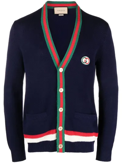 Gucci Web-stripe Button-up Cardigan In Blue