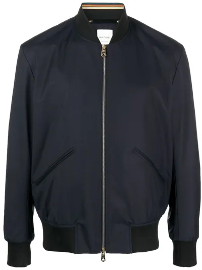 Paul Smith Zip-up Wool Bomber Jacket In Blue