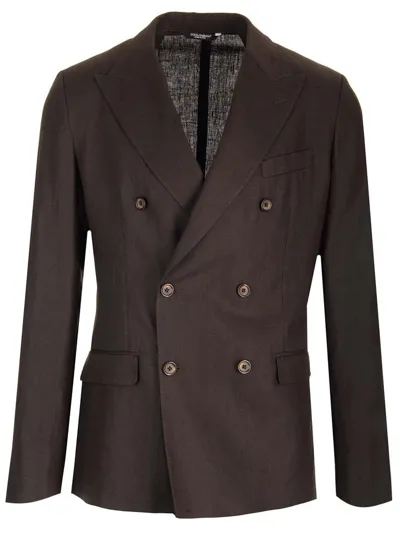 Dolce & Gabbana Double-breasted Ebony Jacket In Brown