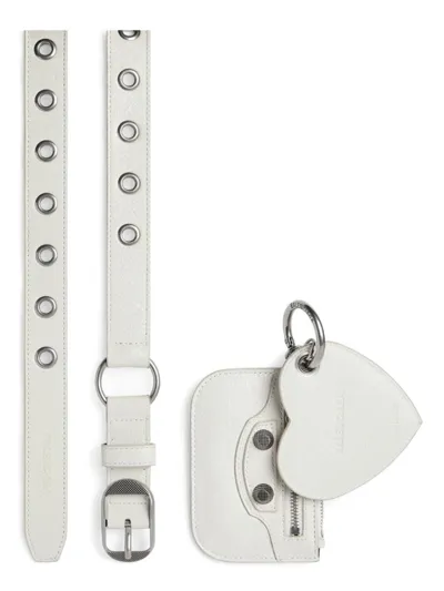 Balenciaga Le Cagole Embellished Crinkled-leather Waist Belt In Optic White