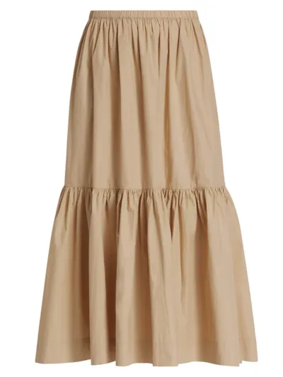 Ganni Cottonpoplin Maxi Flounce Skirt In Curds And Whey