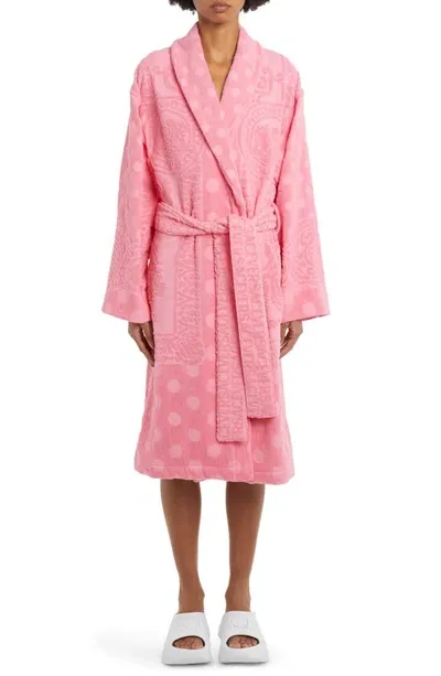 Versace Barocco-print Terry-cloth Robe In Flamingo