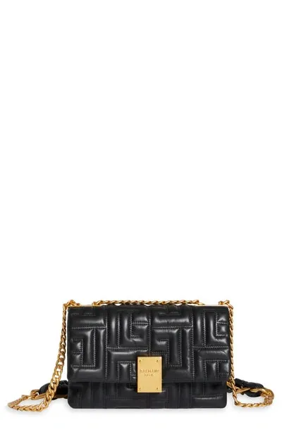 Balmain 1945 Small Monogram-embossed Shoulder Bag In Black