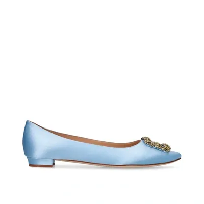 Manolo Blahnik 10mm Hangisi Satin Flats In Blue